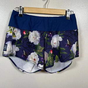 Oiselle Roga Running Shorts Size 4 Lined Blue Moody Floral Athletic Active